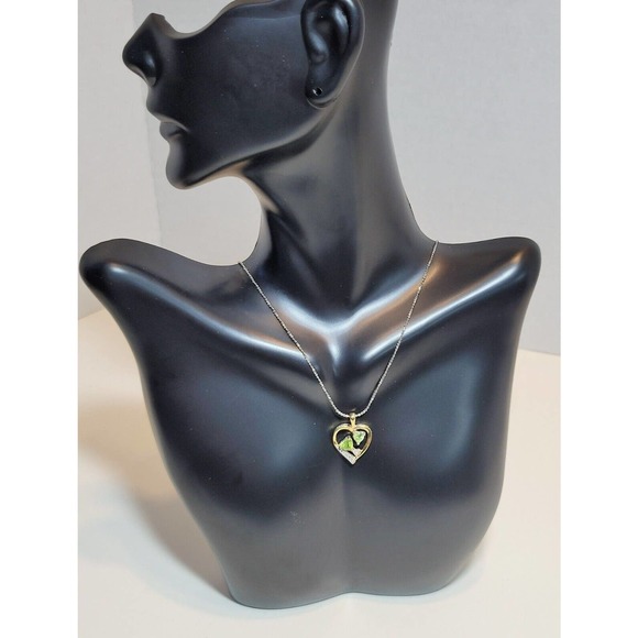 Hearts in Heart Diamond & Green Peridot Gold Vermeil 17" Necklace 925 Danecraft - Picture 5 of 8